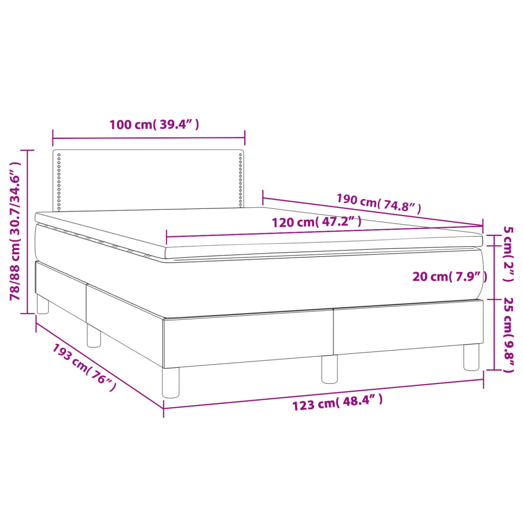 vidaXL Łóżko kontynentalne z materacem, ciemnoszare, 120x190cm aksamit