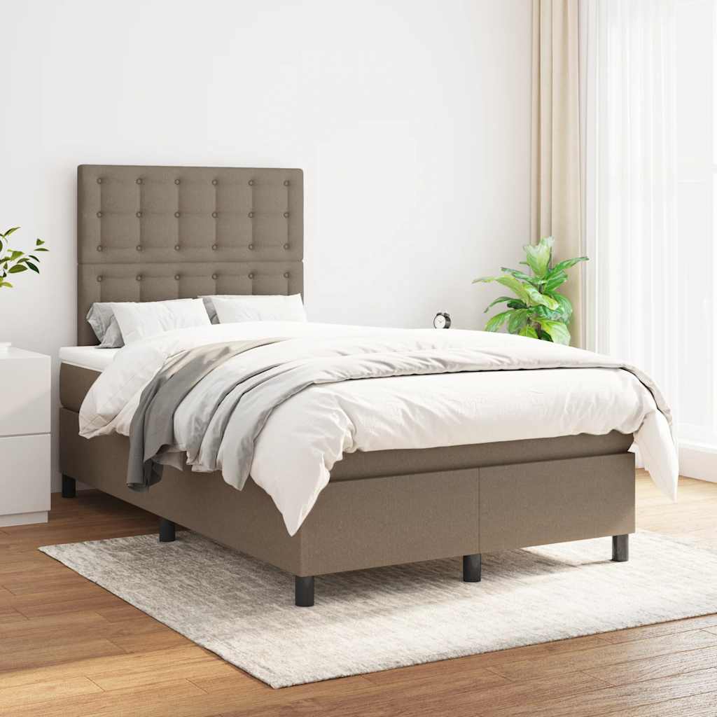 vidaXL Łóżko kontynentalne z materacem, taupe, 120x190 cm, tkanina