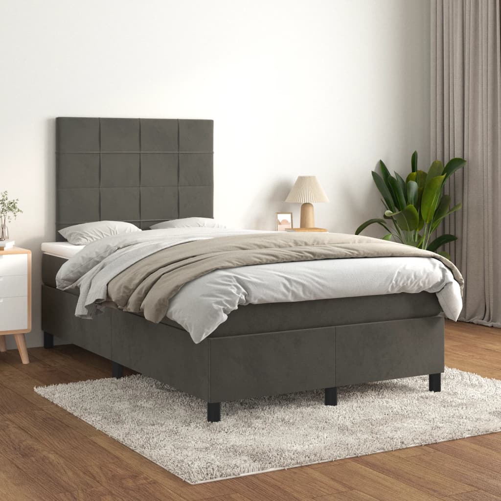 vidaXL Łóżko kontynentalne z materacem, ciemnoszare, 120x190cm aksamit