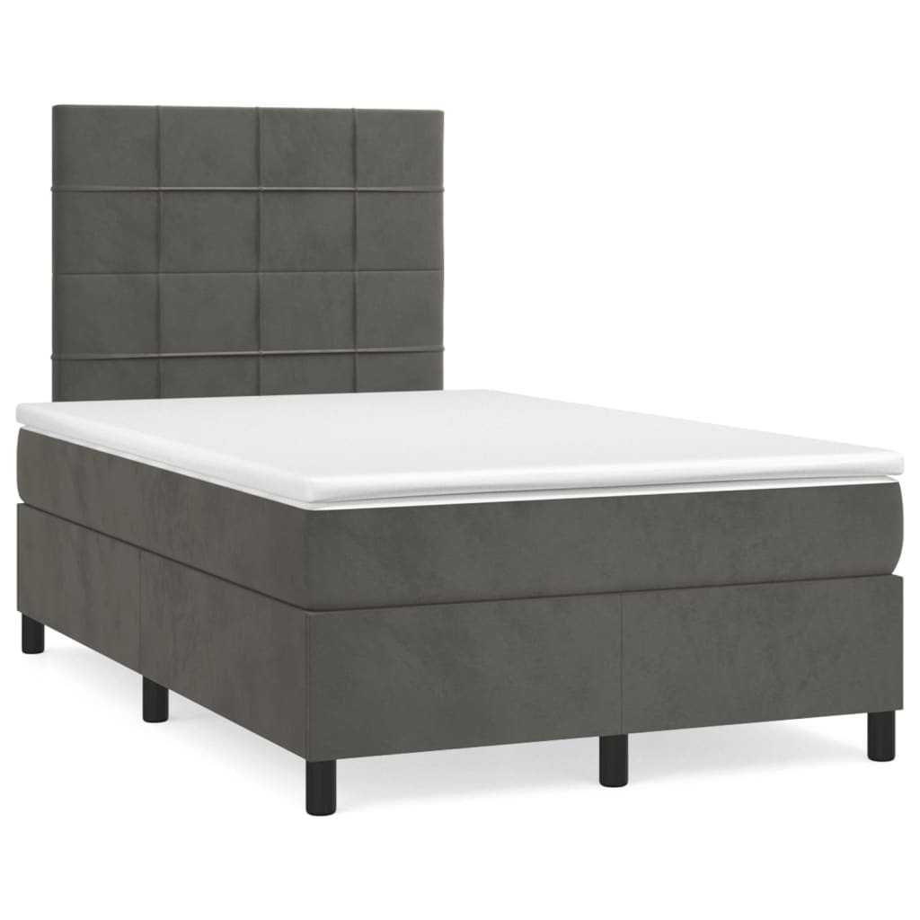 vidaXL Łóżko kontynentalne z materacem, ciemnoszare, 120x190cm aksamit
