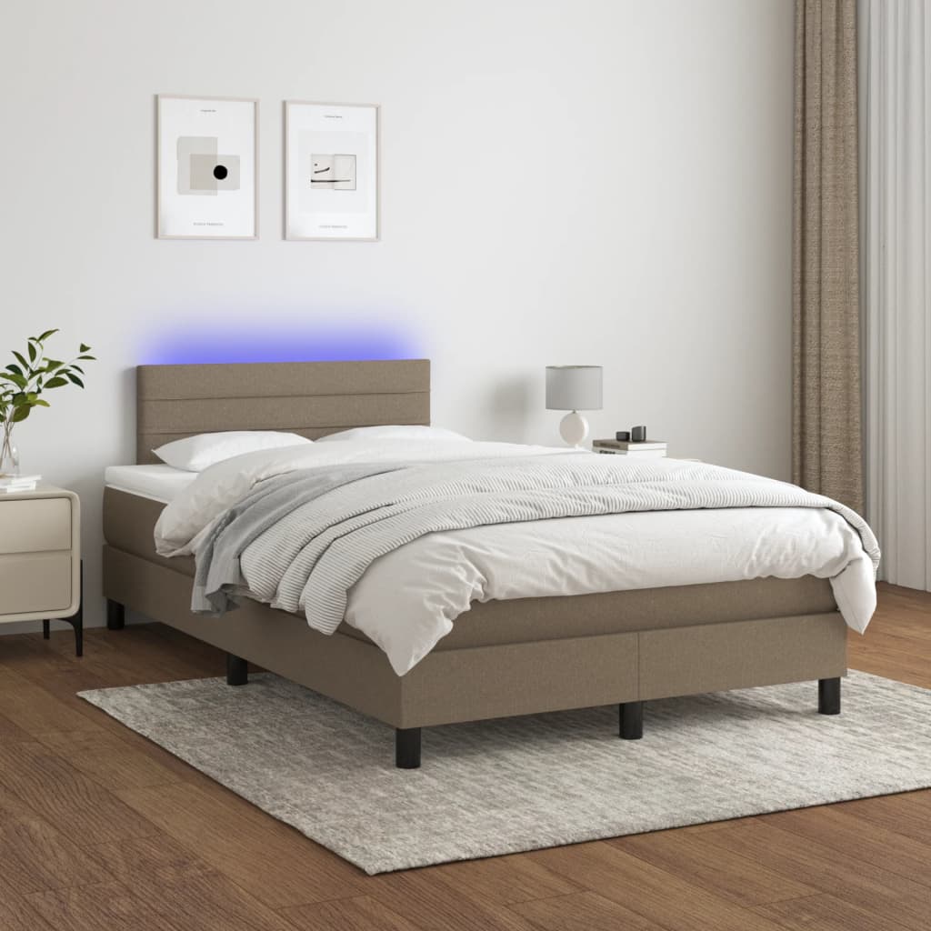 vidaXL Łóżko kontynentalne z materacem, taupe, 120x190 cm, tkanina