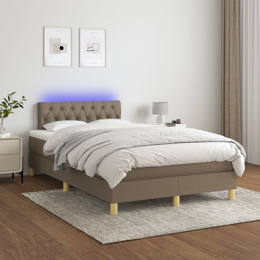 vidaXL Łóżko kontynentalne z materacem, taupe, 120x190 cm, tkanina