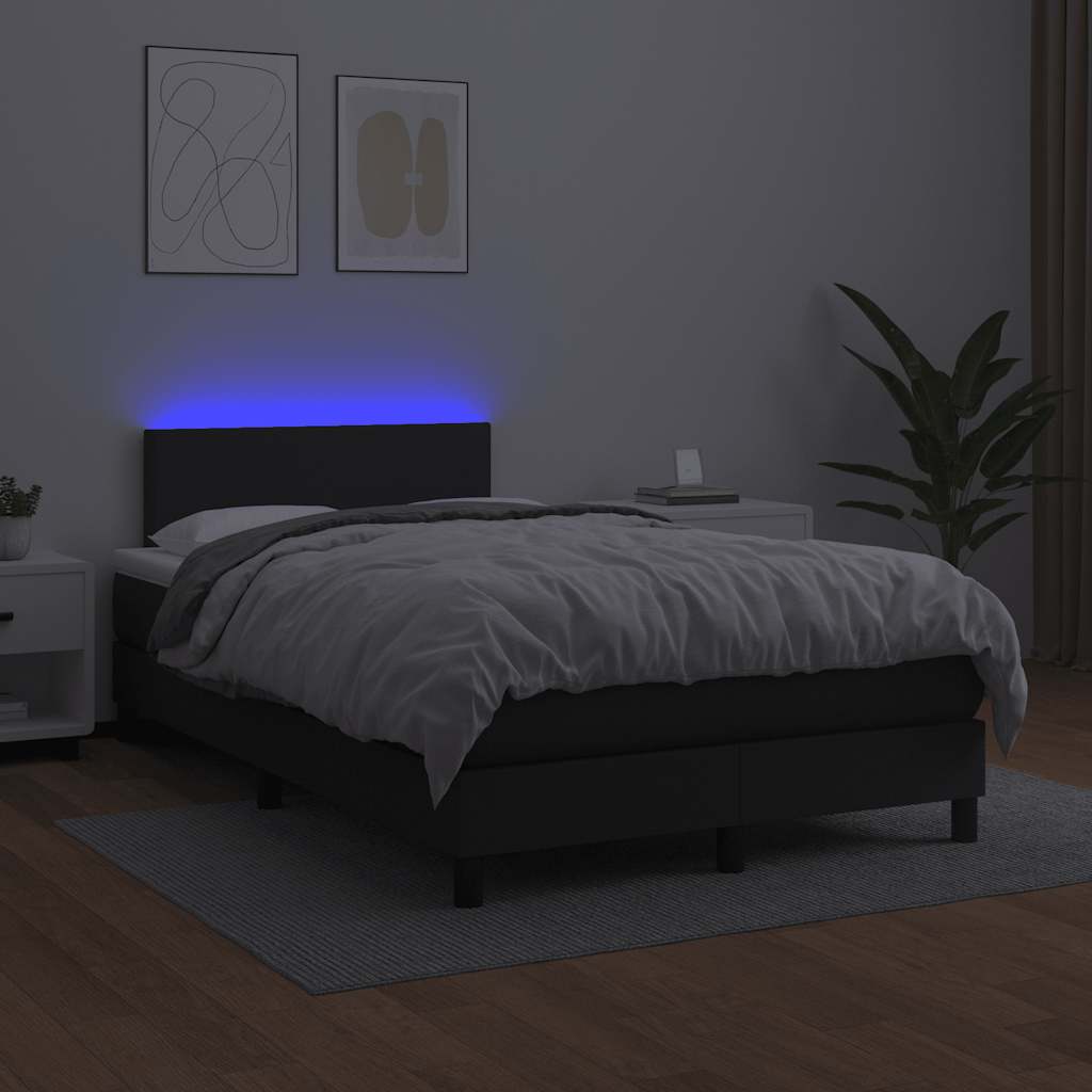 vidaXL Łóżko kontynentalne z materacem i LED, czarne, 120x190 cm