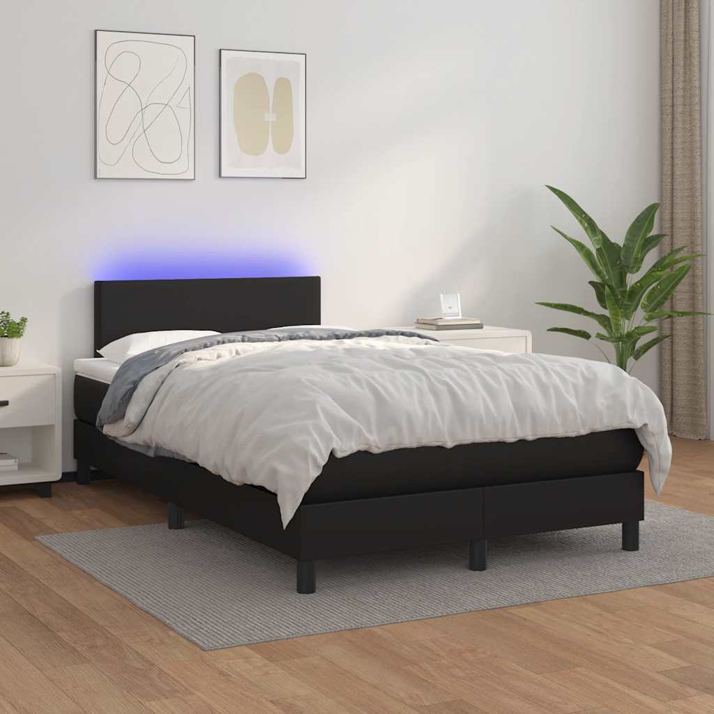 vidaXL Łóżko kontynentalne z materacem i LED, czarne, 120x190 cm