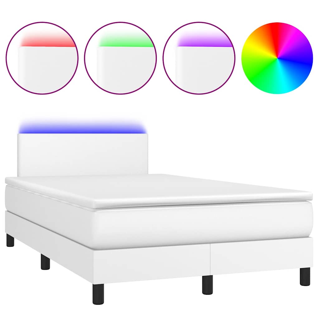 vidaXL Łóżko kontynentalne z materacem i LED, białe, 120x190 cm