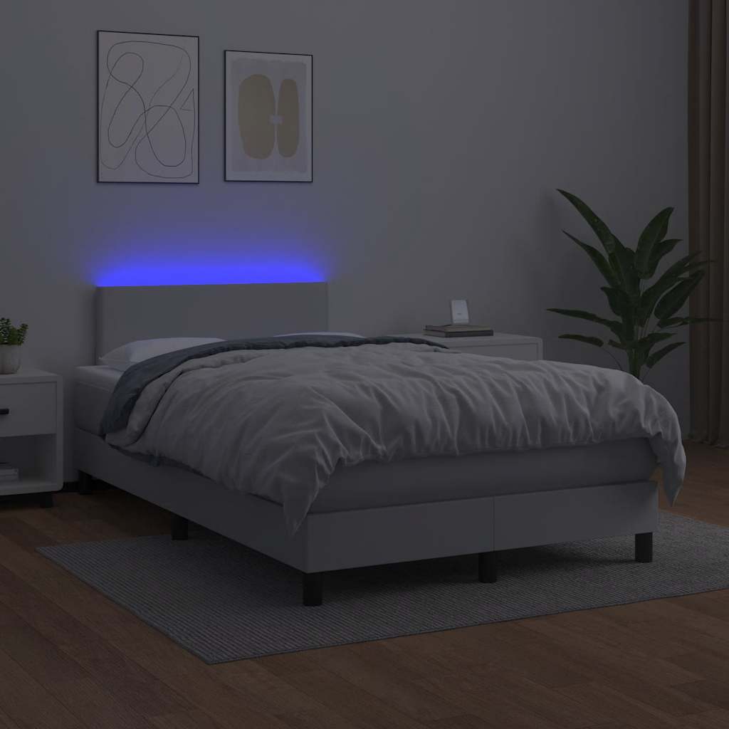vidaXL Łóżko kontynentalne z materacem i LED, białe, 120x190 cm