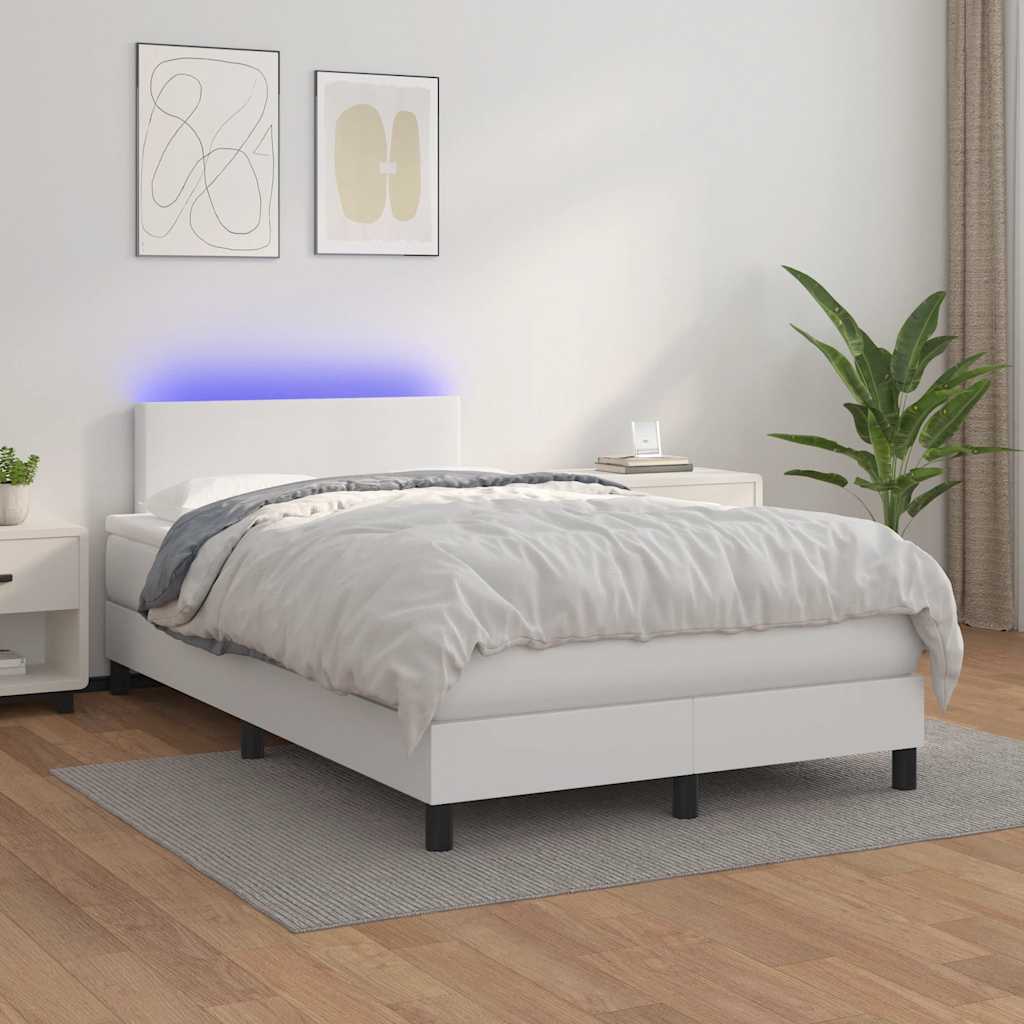 vidaXL Łóżko kontynentalne z materacem i LED, białe, 120x190 cm
