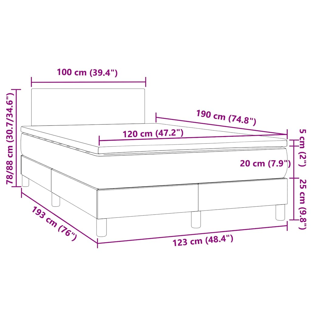 vidaXL Łóżko kontynentalne z materacem i LED, białe, 120x190 cm