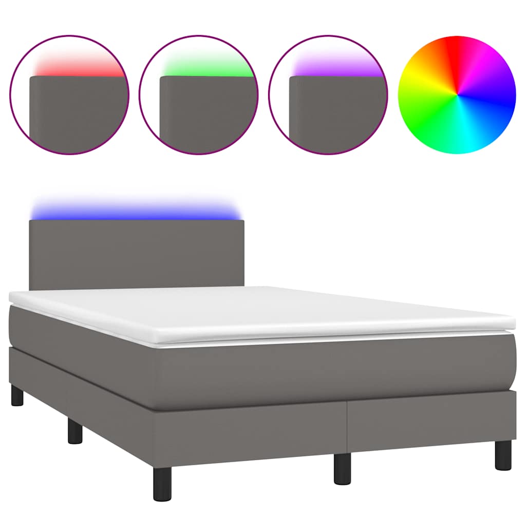 vidaXL Łóżko kontynentalne z materacem i LED, szare, 120x190 cm