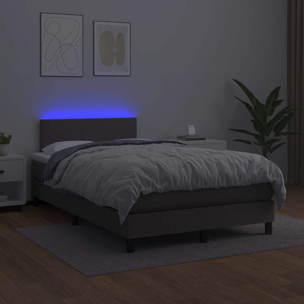 vidaXL Łóżko kontynentalne z materacem i LED, szare, 120x190 cm