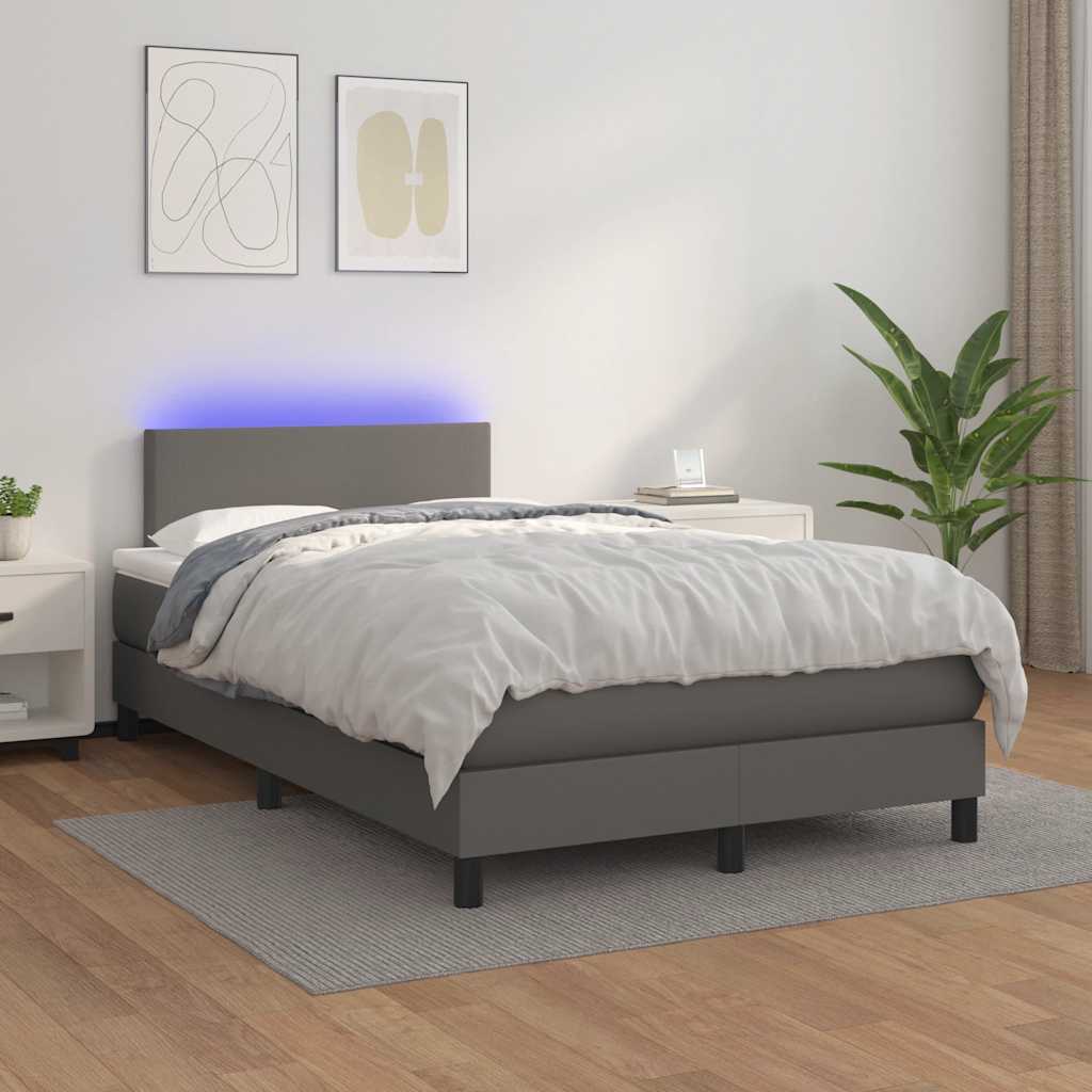 vidaXL Łóżko kontynentalne z materacem i LED, szare, 120x190 cm