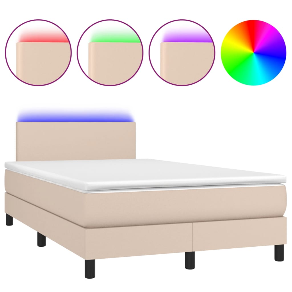 vidaXL Łóżko kontynentalne z materacem i LED, cappuccino, 120x190 cm