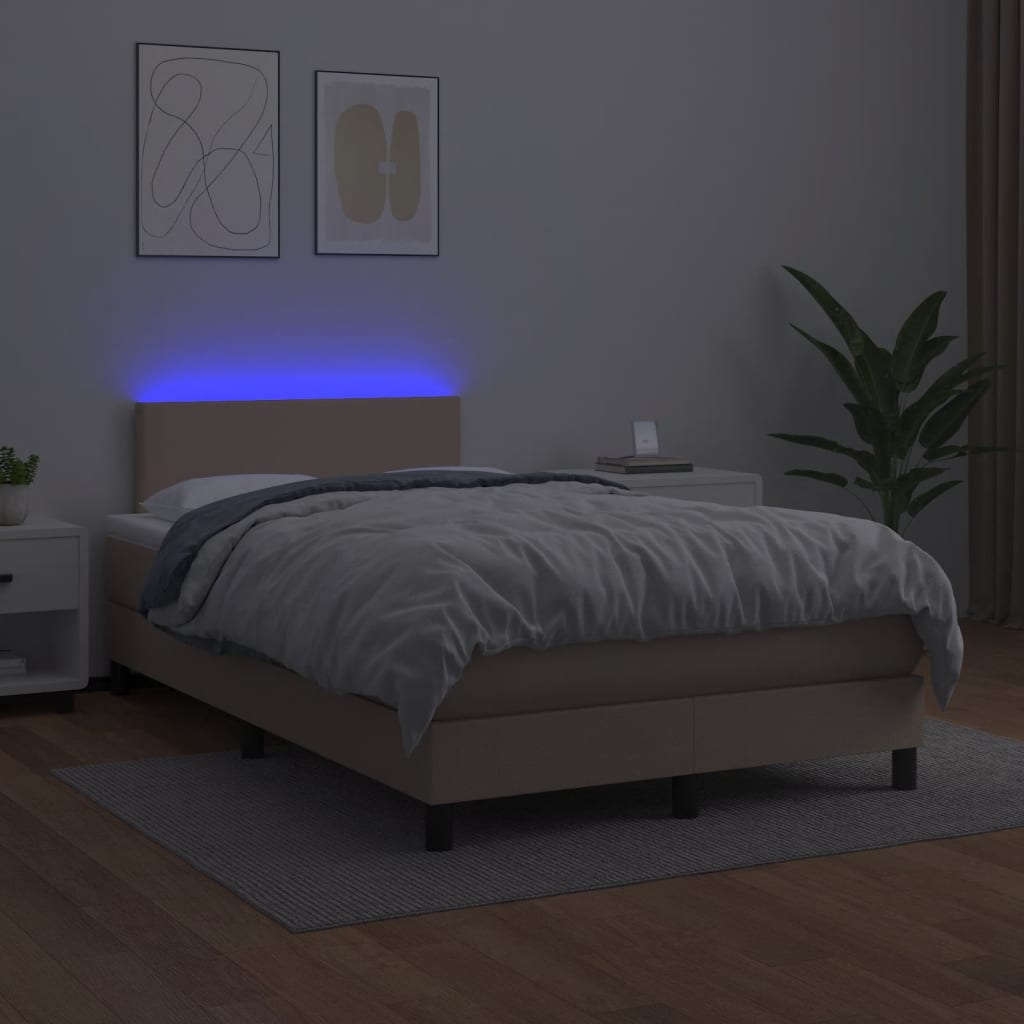 vidaXL Łóżko kontynentalne z materacem i LED, cappuccino, 120x190 cm