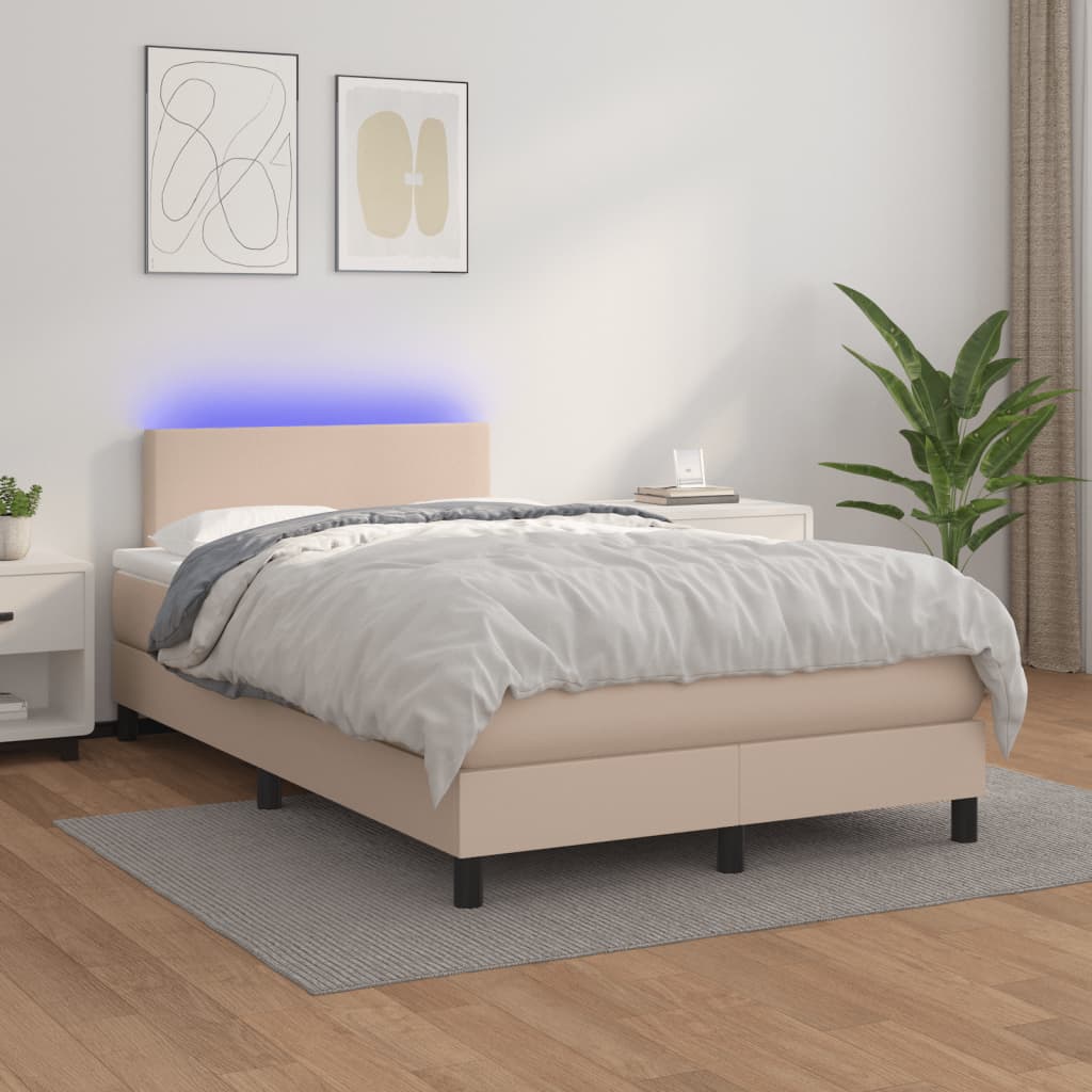 vidaXL Łóżko kontynentalne z materacem i LED, cappuccino, 120x190 cm