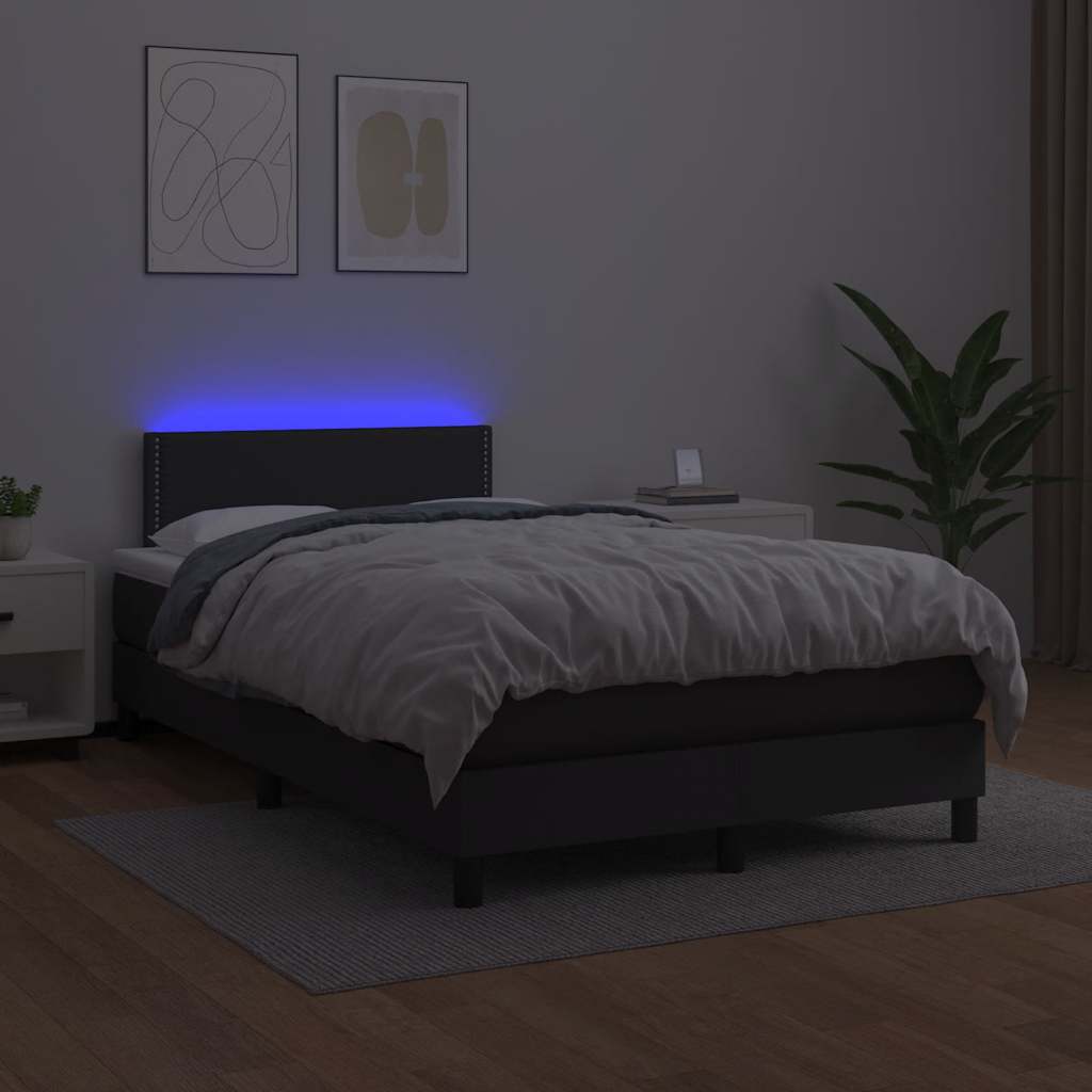 vidaXL Łóżko kontynentalne z materacem i LED, czarne, 120x190 cm