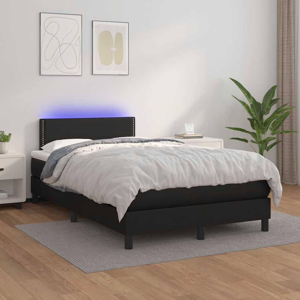 vidaXL Łóżko kontynentalne z materacem i LED, czarne, 120x190 cm