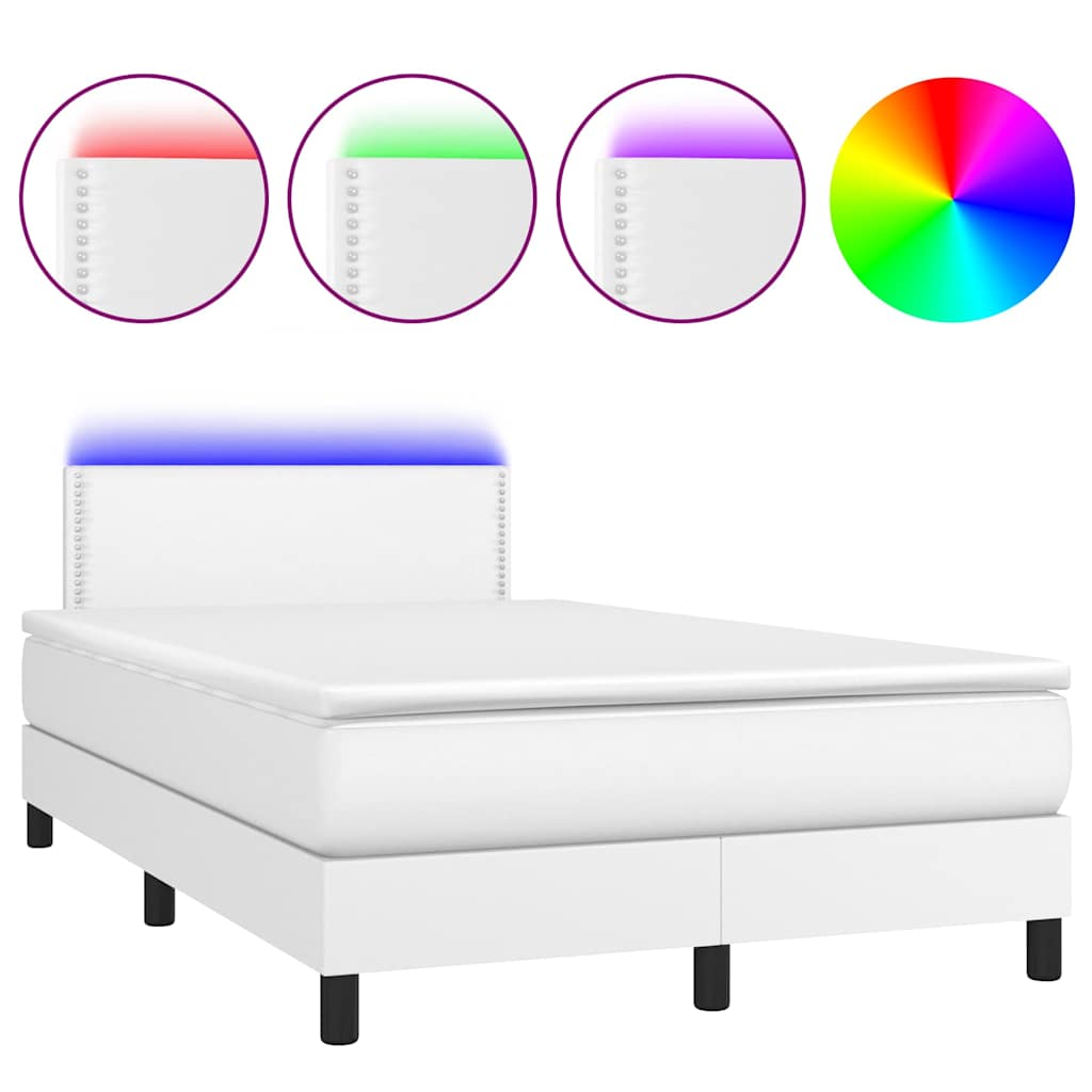 vidaXL Łóżko kontynentalne z materacem i LED, białe, 120x190 cm