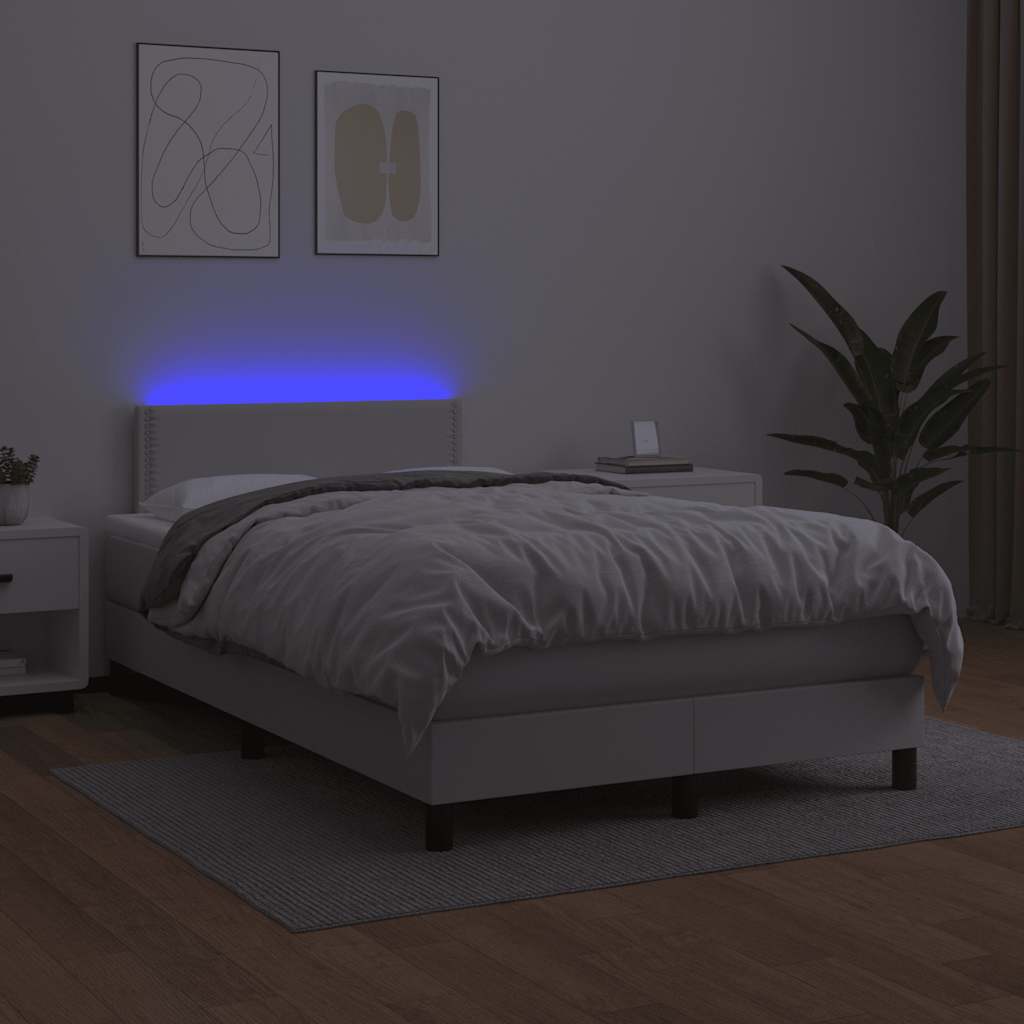 vidaXL Łóżko kontynentalne z materacem i LED, białe, 120x190 cm