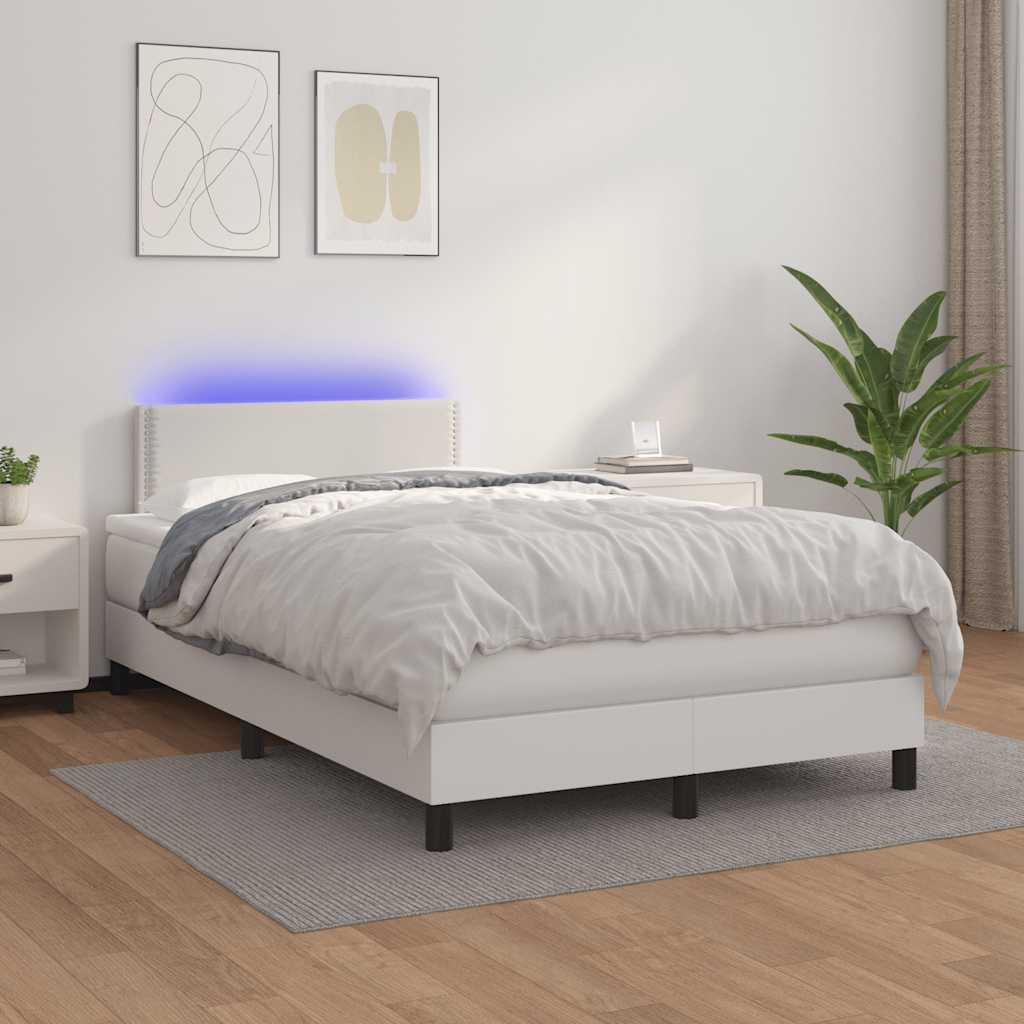 vidaXL Łóżko kontynentalne z materacem i LED, białe, 120x190 cm