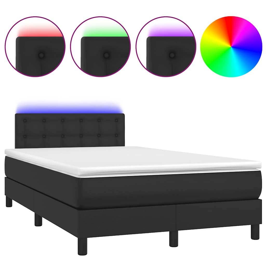 vidaXL Łóżko kontynentalne z materacem i LED, czarne, 120x190 cm