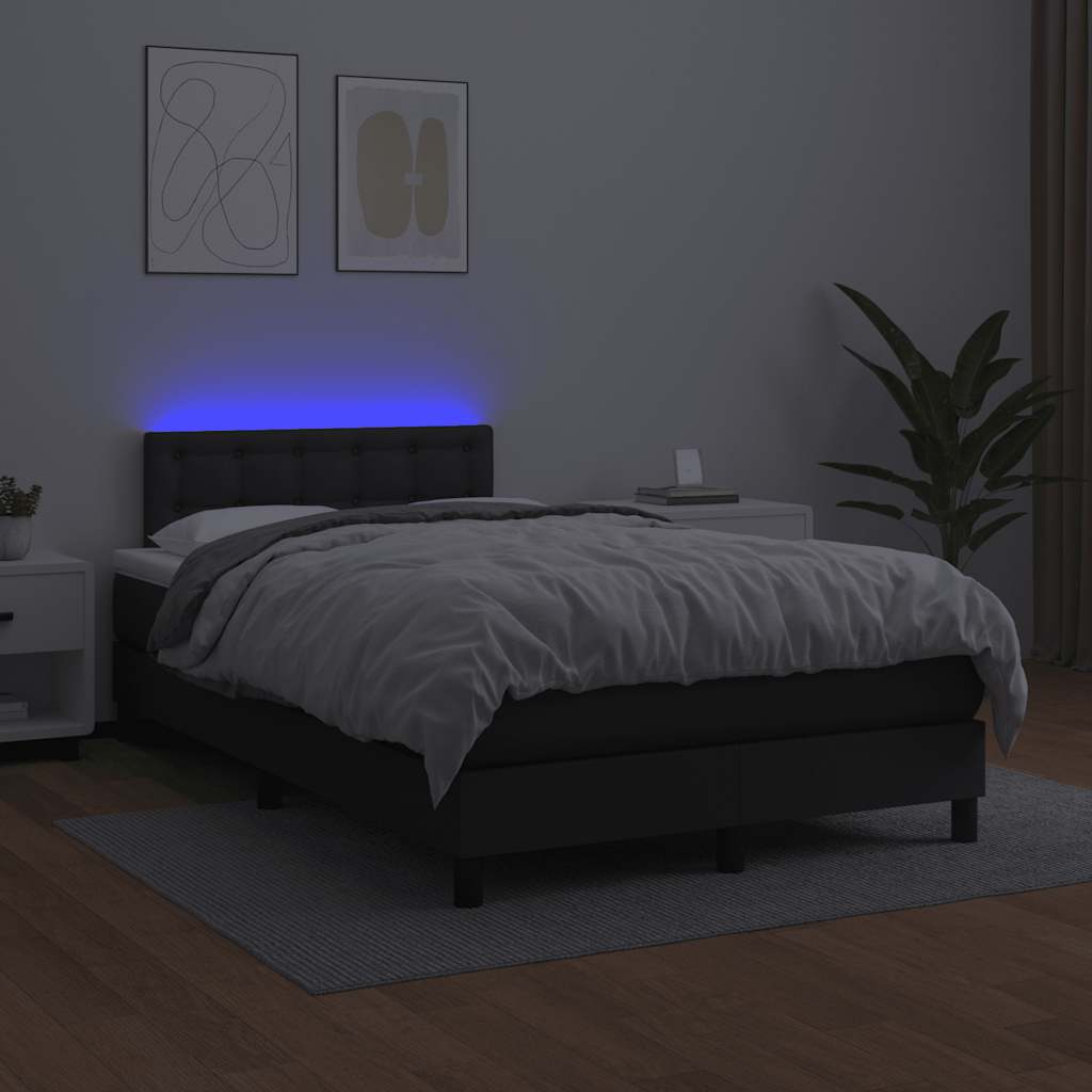 vidaXL Łóżko kontynentalne z materacem i LED, czarne, 120x190 cm