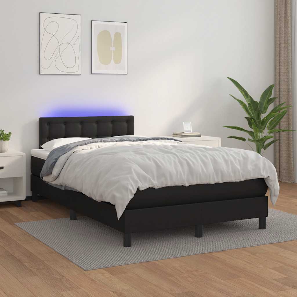 vidaXL Łóżko kontynentalne z materacem i LED, czarne, 120x190 cm
