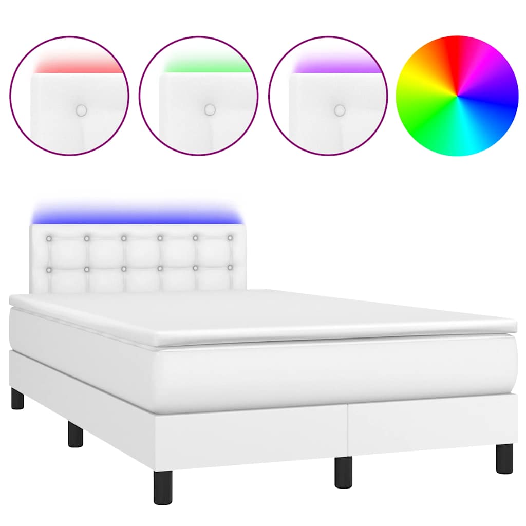 vidaXL Łóżko kontynentalne z materacem i LED, białe, 120x190 cm