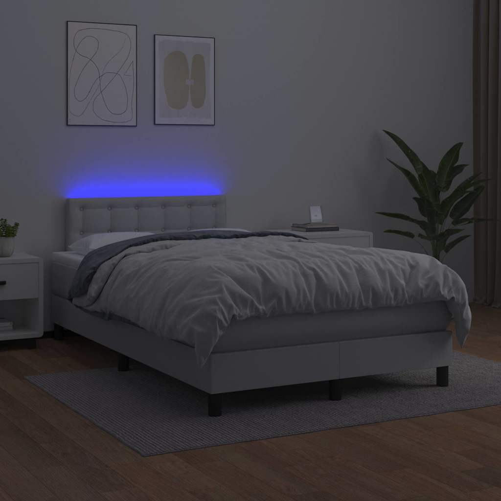 vidaXL Łóżko kontynentalne z materacem i LED, białe, 120x190 cm