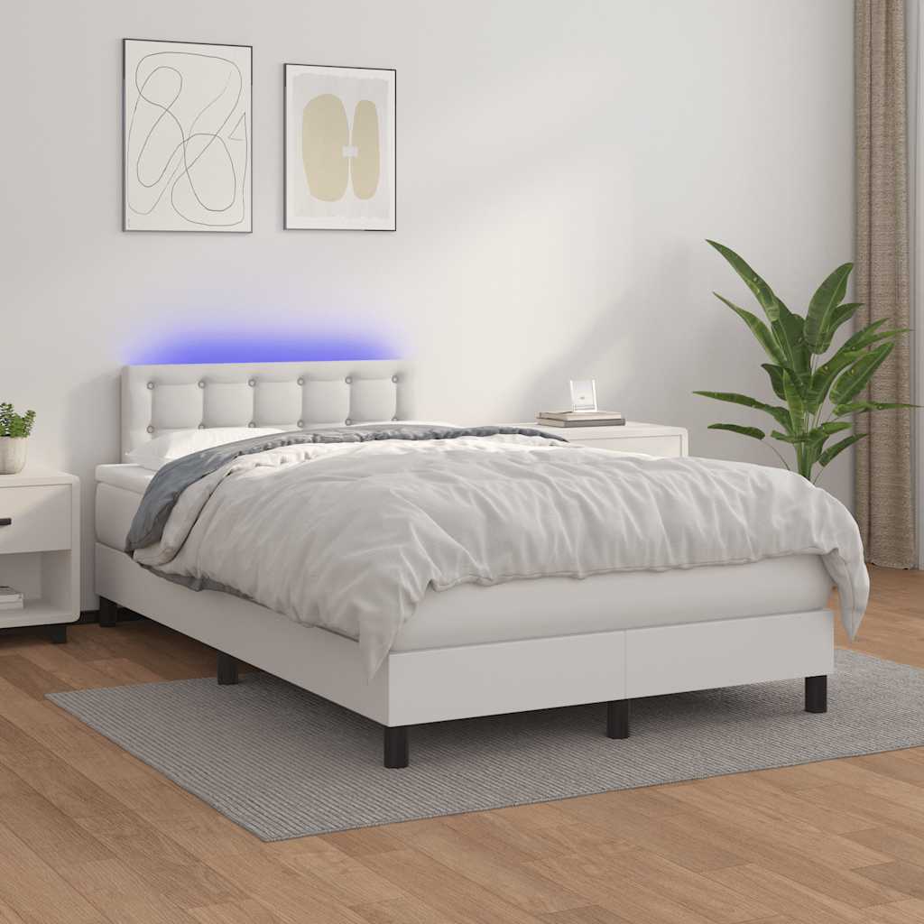 vidaXL Łóżko kontynentalne z materacem i LED, białe, 120x190 cm