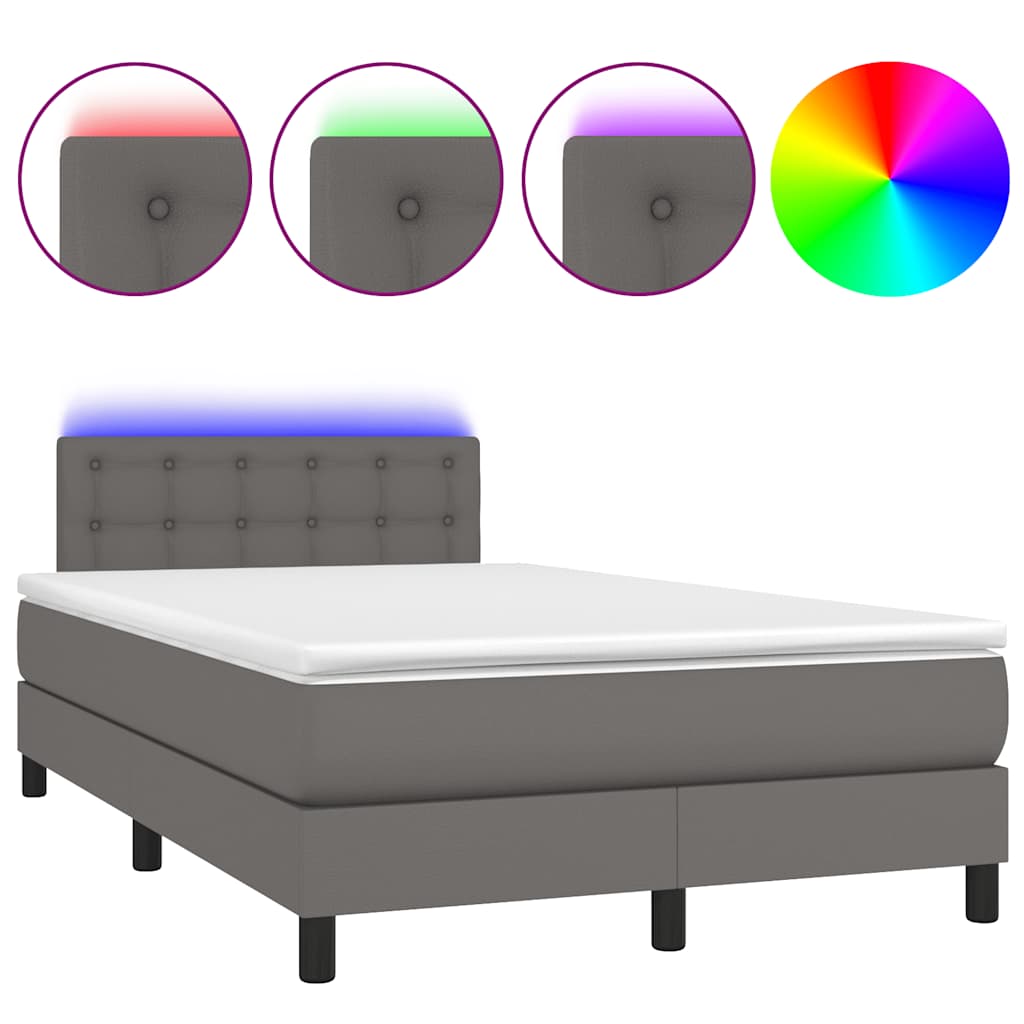 vidaXL Łóżko kontynentalne z materacem i LED, szare, 120x190 cm