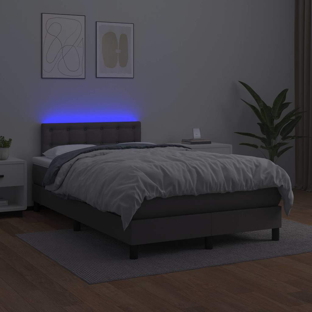vidaXL Łóżko kontynentalne z materacem i LED, szare, 120x190 cm