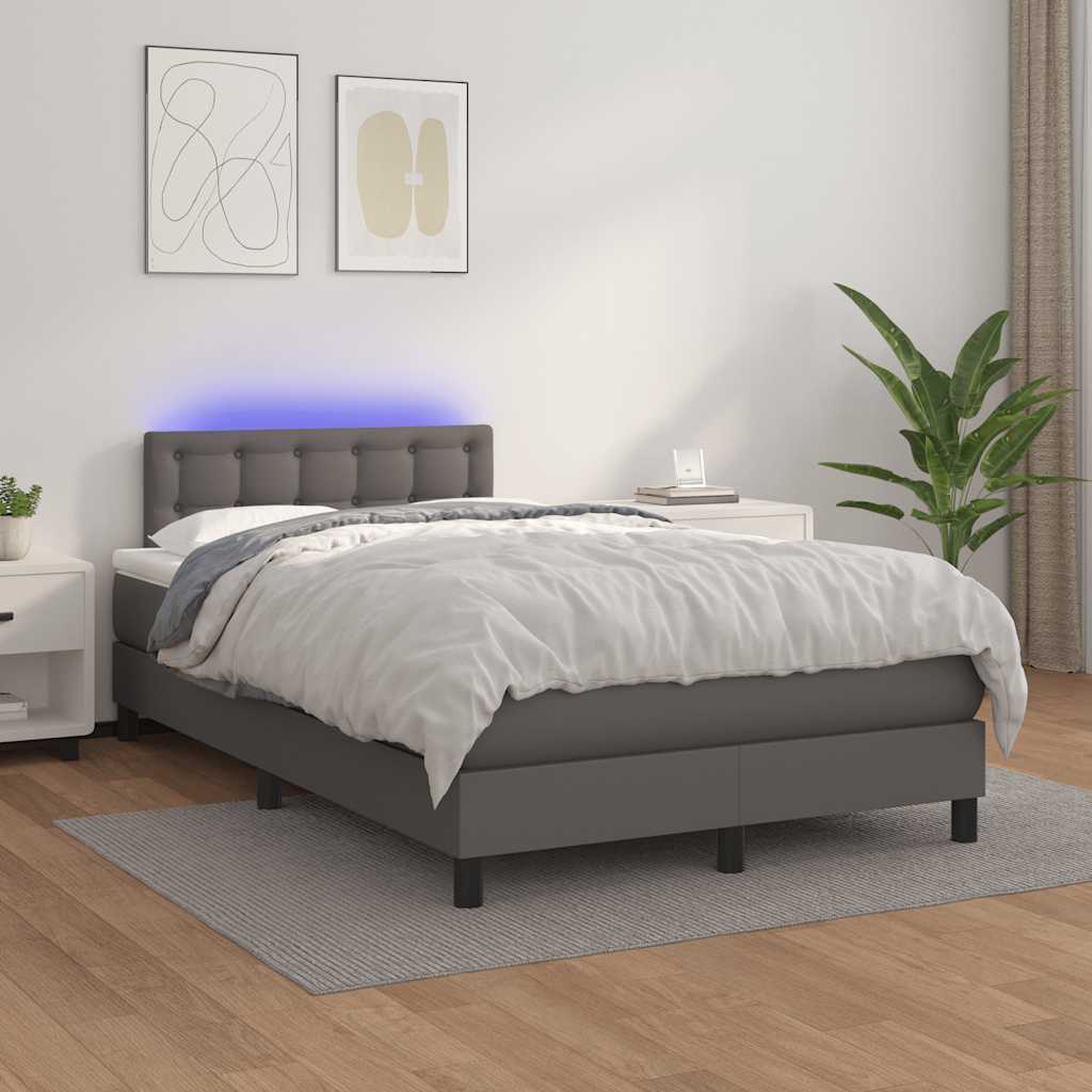 vidaXL Łóżko kontynentalne z materacem i LED, szare, 120x190 cm