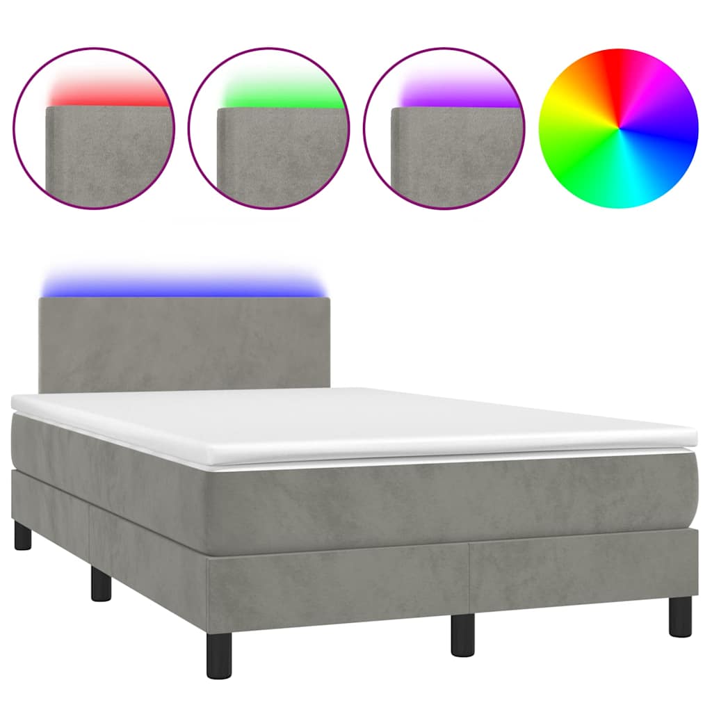 vidaXL Łóżko kontynentalne z materacem i LED, jasnoszare, 120x190 cm