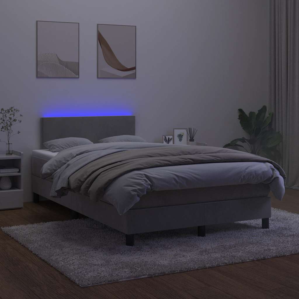 vidaXL Łóżko kontynentalne z materacem i LED, jasnoszare, 120x190 cm