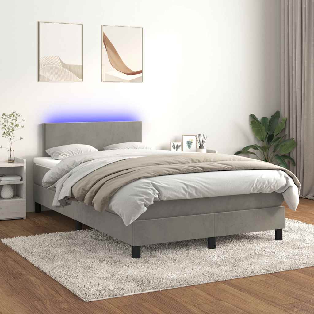 vidaXL Łóżko kontynentalne z materacem i LED, jasnoszare, 120x190 cm