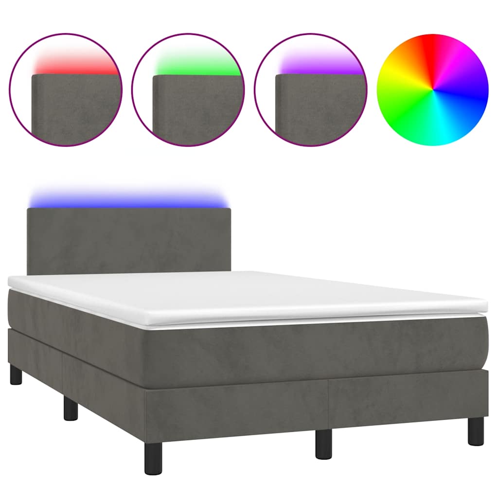 vidaXL Łóżko kontynentalne z materacem i LED, ciemnoszare, 120x190 cm