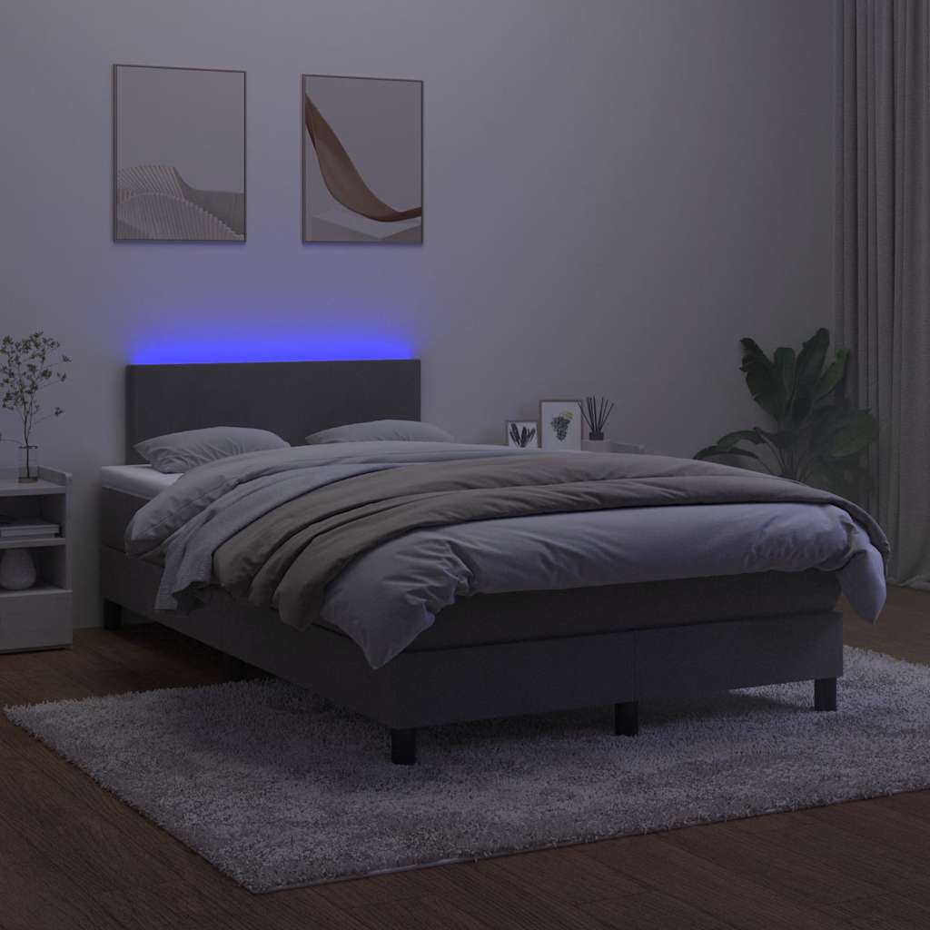 vidaXL Łóżko kontynentalne z materacem i LED, ciemnoszare, 120x190 cm