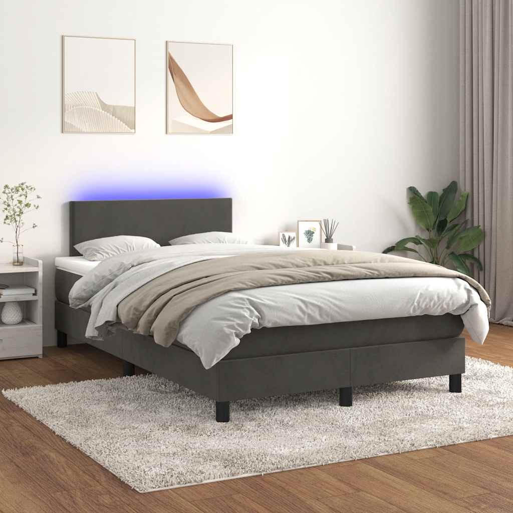 vidaXL Łóżko kontynentalne z materacem i LED, ciemnoszare, 120x190 cm