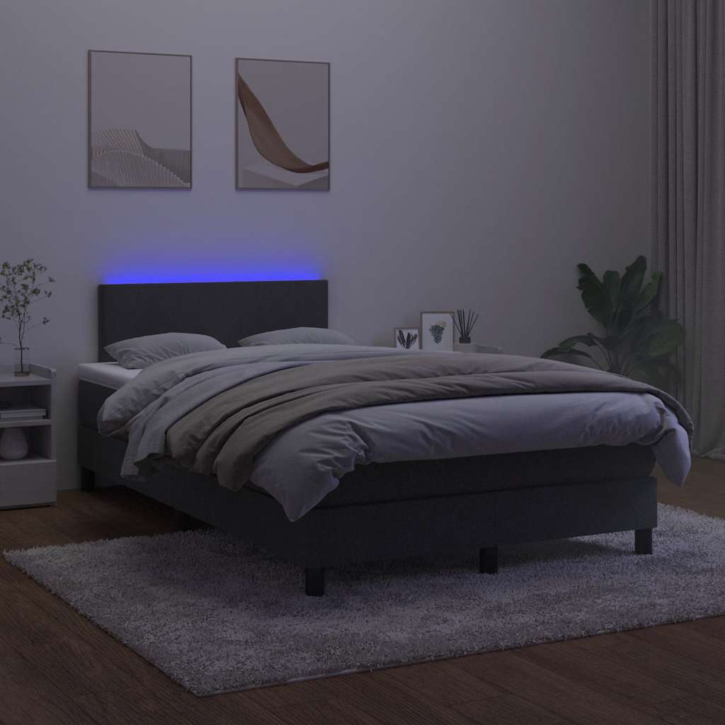 vidaXL Łóżko kontynentalne z materacem i LED, czarne, 120x190 cm