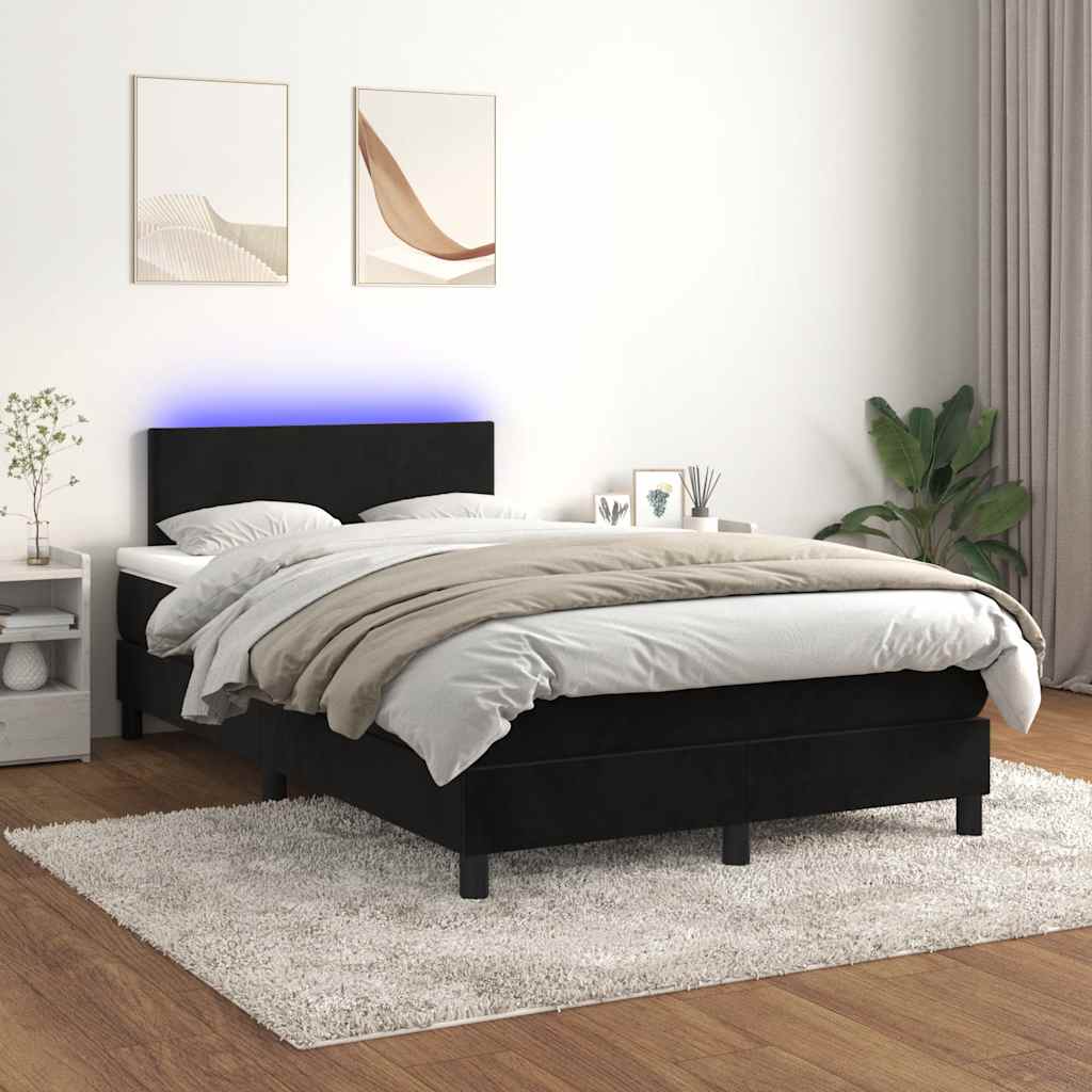 vidaXL Łóżko kontynentalne z materacem i LED, czarne, 120x190 cm