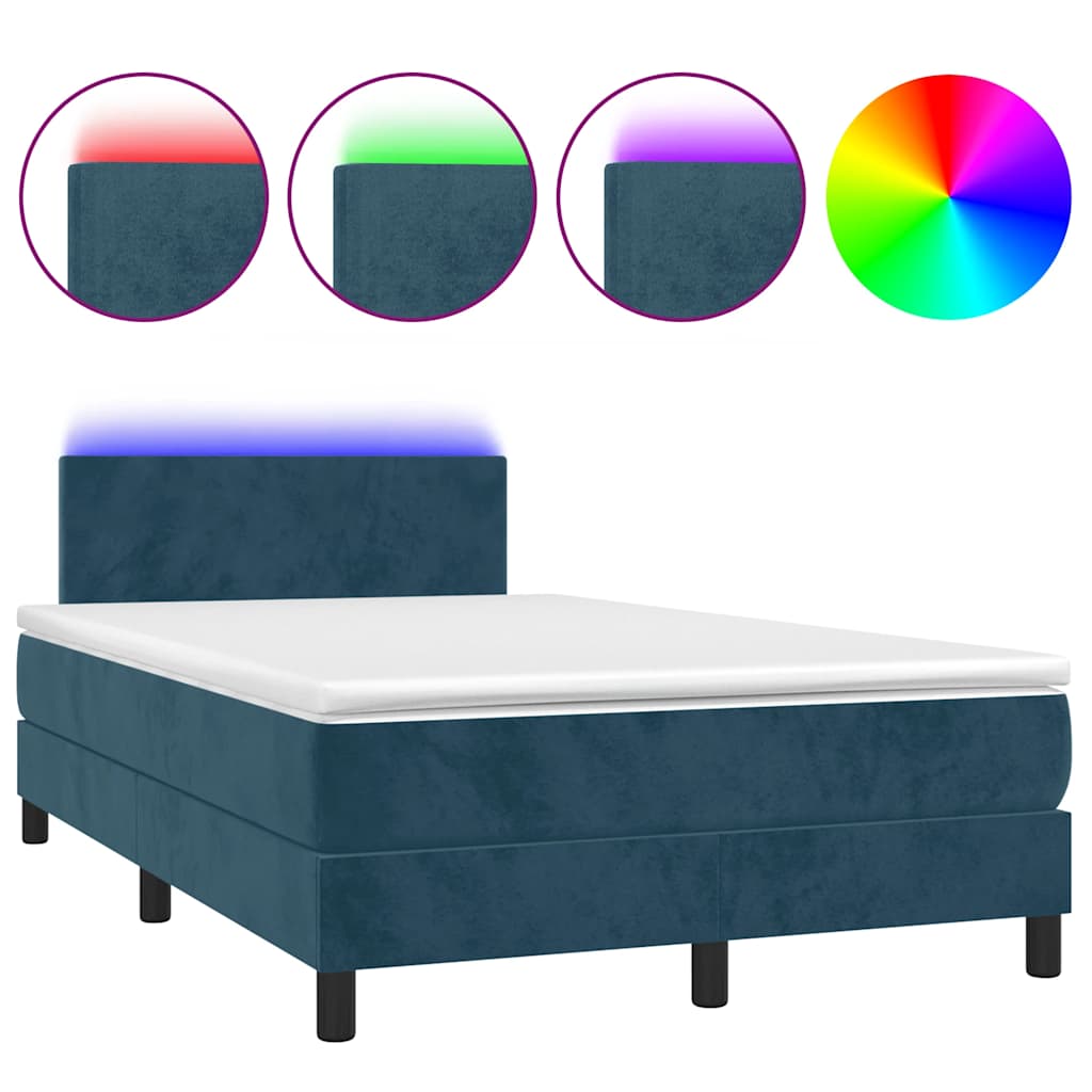 vidaXL Łóżko kontynentalne z materacem i LED, granatowe, 120x190 cm