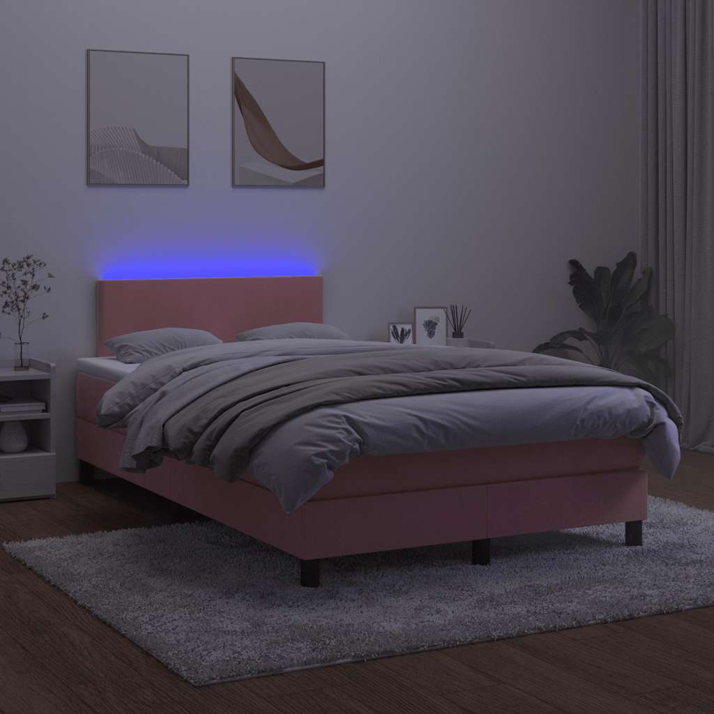 vidaXL Łóżko kontynentalne z materacem i LED, róż, 120x190 cm, aksamit