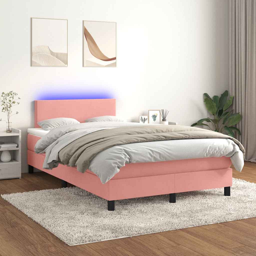 vidaXL Łóżko kontynentalne z materacem i LED, róż, 120x190 cm, aksamit