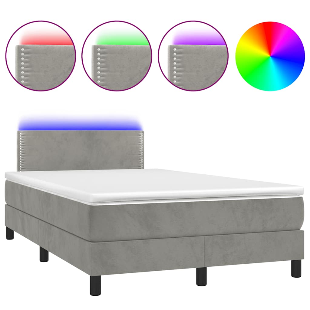 vidaXL Łóżko kontynentalne z materacem i LED, jasnoszare, 120x190 cm