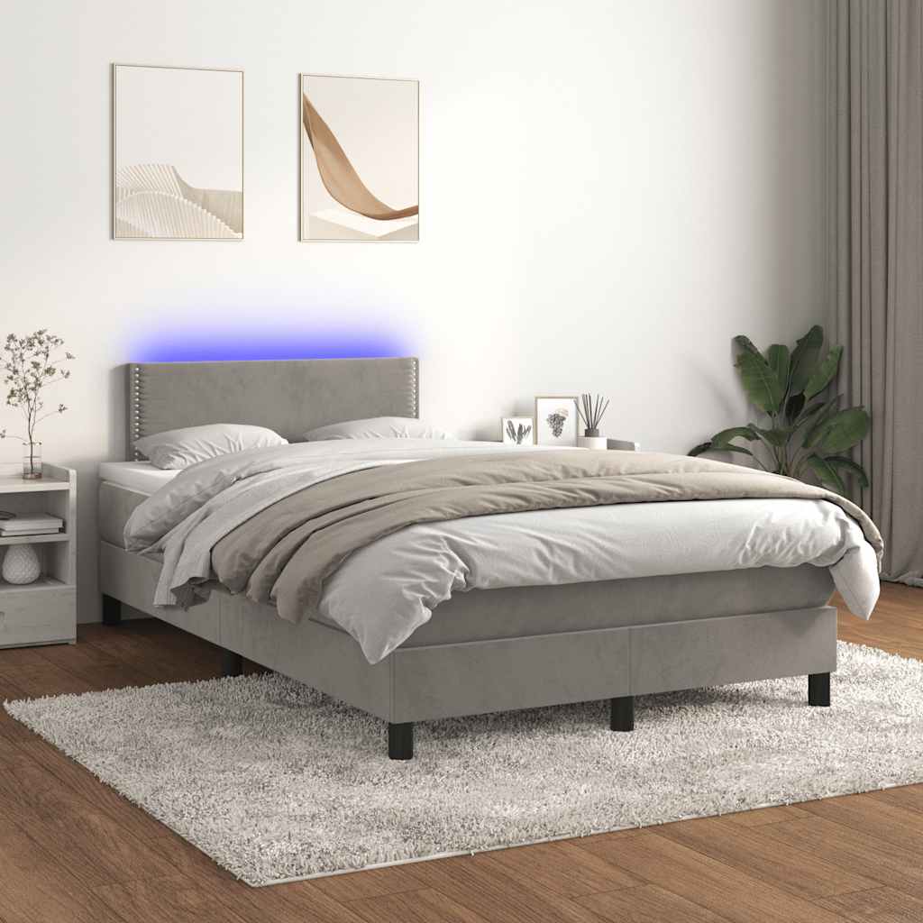 vidaXL Łóżko kontynentalne z materacem i LED, jasnoszare, 120x190 cm