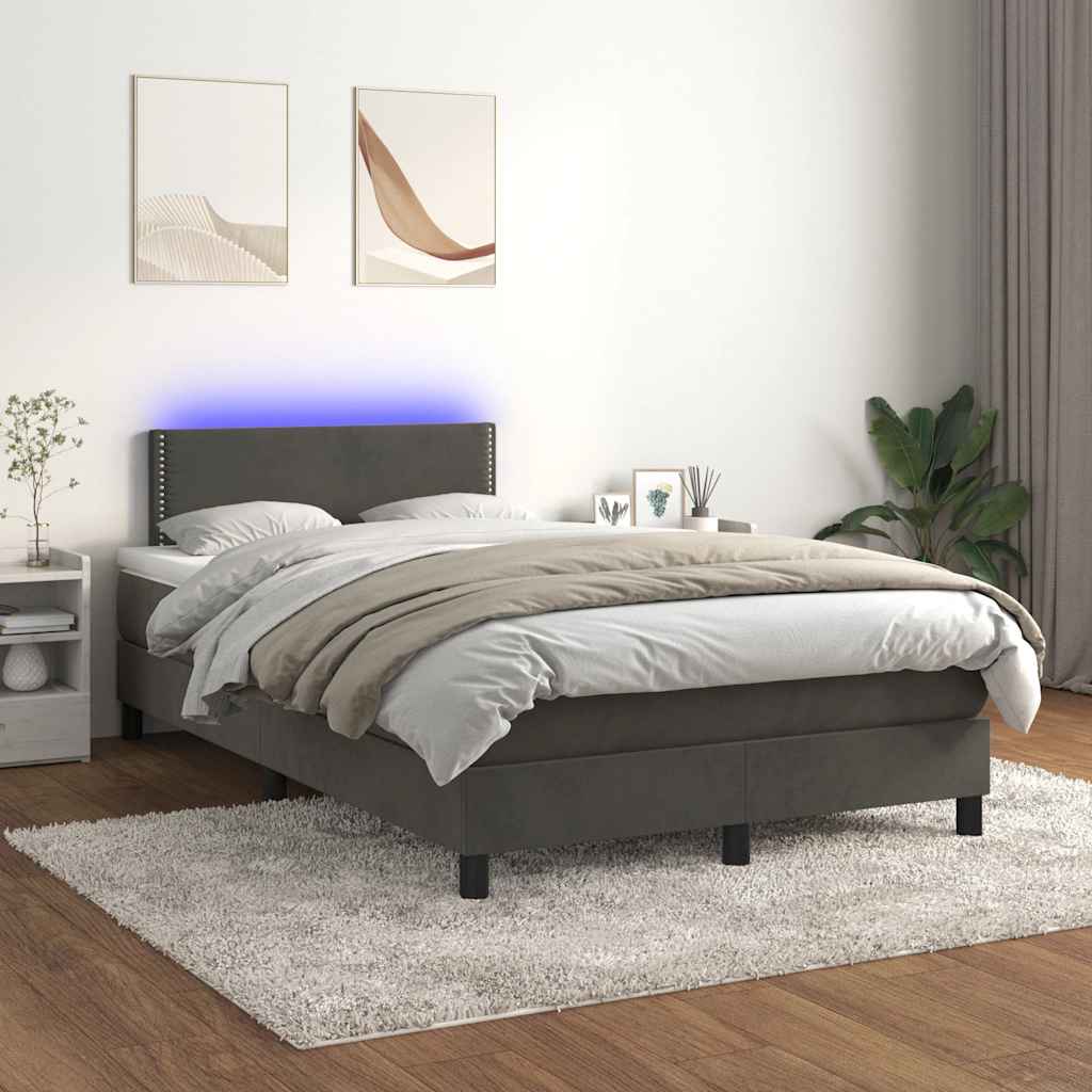 vidaXL Łóżko kontynentalne z materacem i LED, ciemnoszare, 120x190 cm