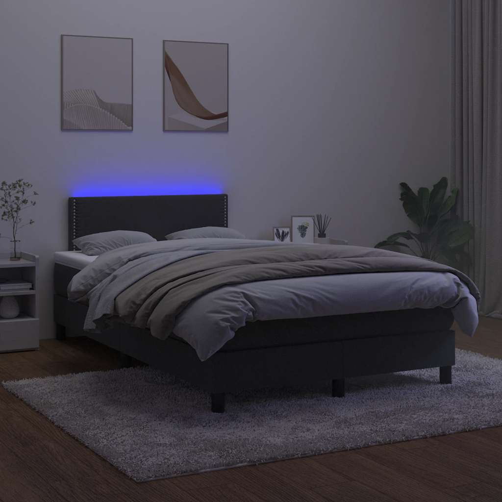 vidaXL Łóżko kontynentalne z materacem i LED, czarne, 120x190 cm
