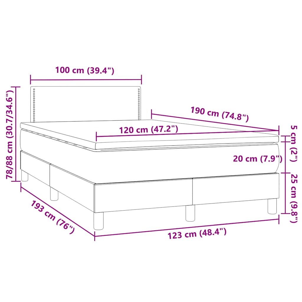 vidaXL Łóżko kontynentalne z materacem i LED, granatowe, 120x190 cm