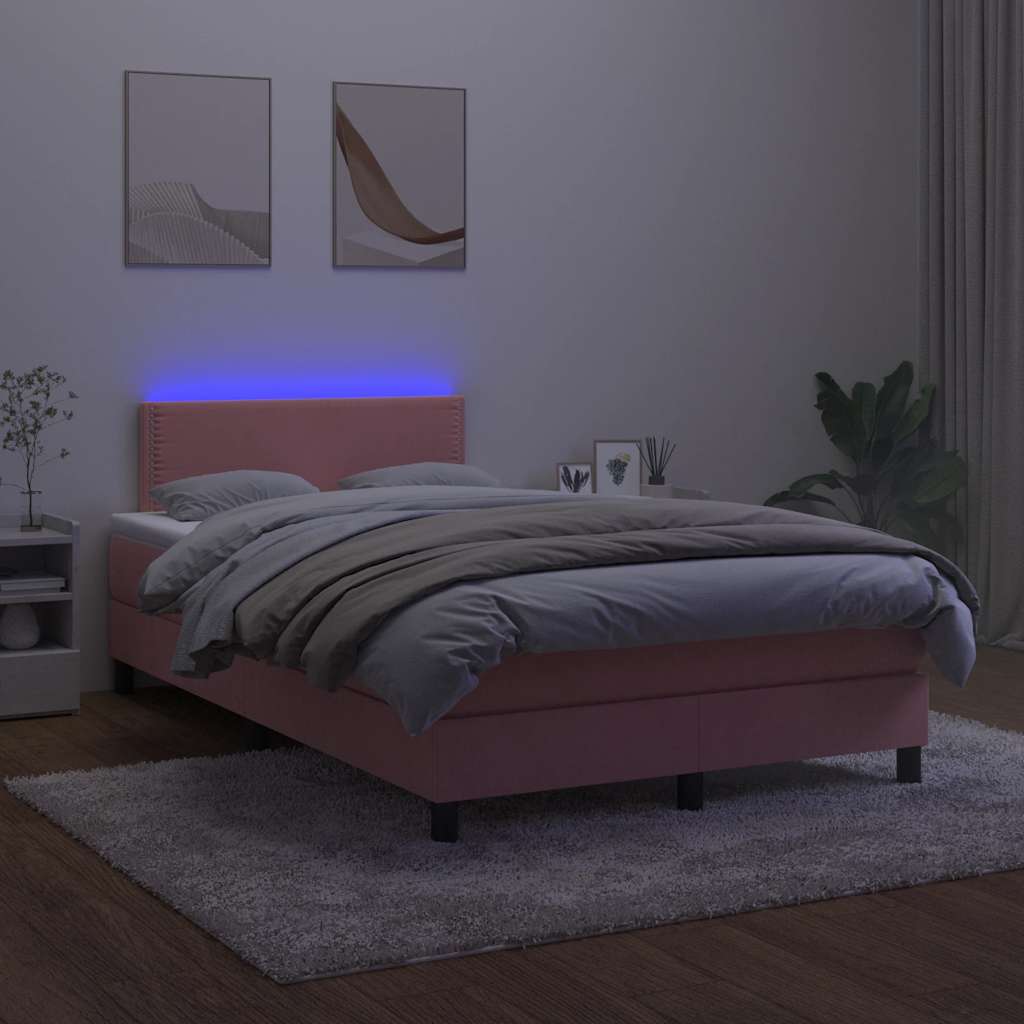 vidaXL Łóżko kontynentalne z materacem i LED, róż, 120x190 cm, aksamit