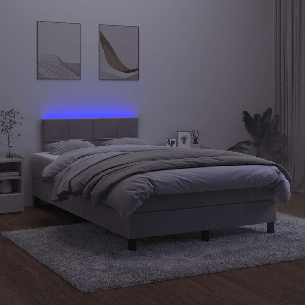 vidaXL Łóżko kontynentalne z materacem i LED, jasnoszare, 120x190 cm